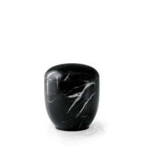 Schwarze Marmorurne aus poliertem Naturstein – edel, gedreht und zeitlos schön