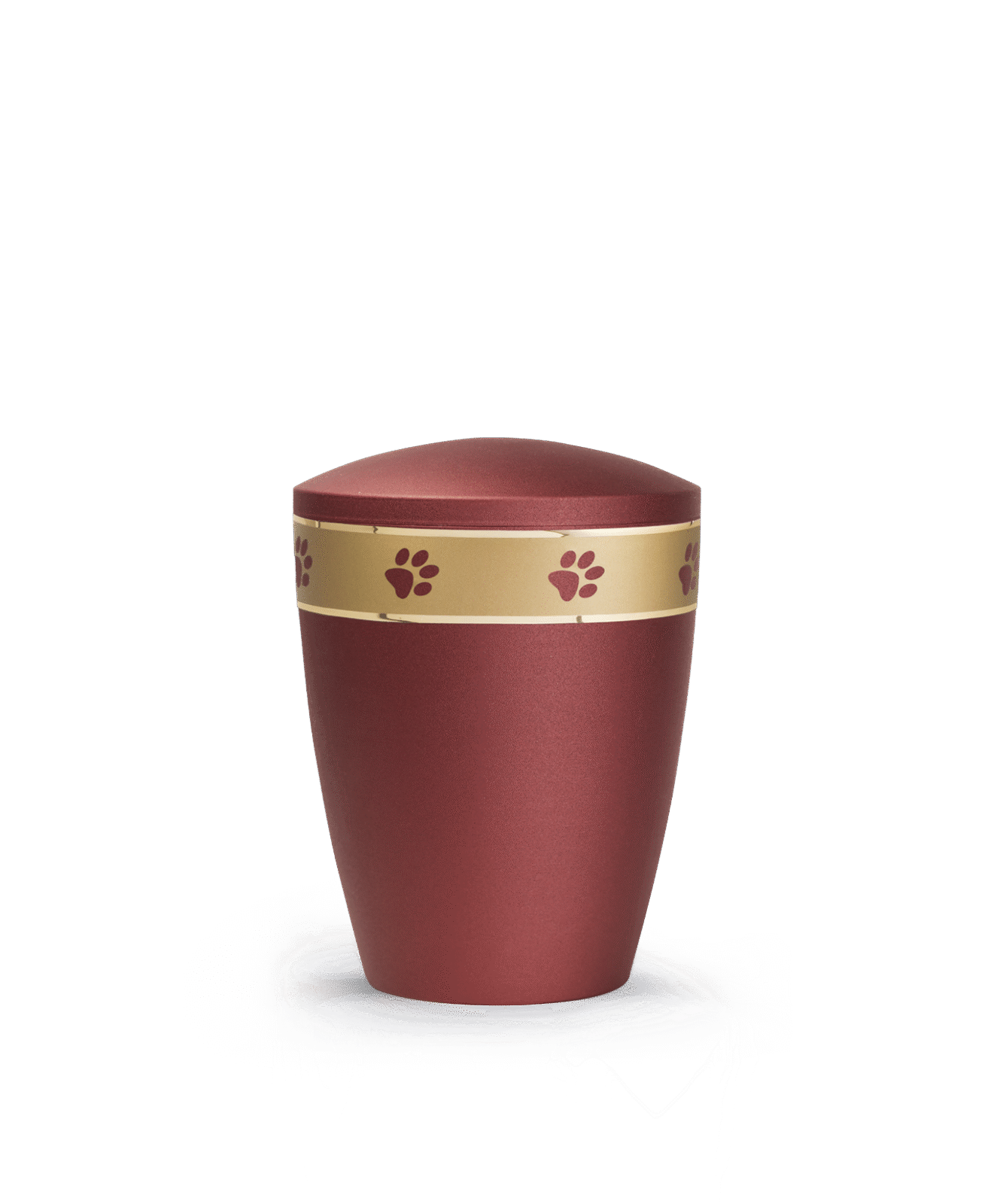 Rubinrote Urne der Edition Patas de oro mit goldenem Pfotenband – edel, natürlich und abbaubar