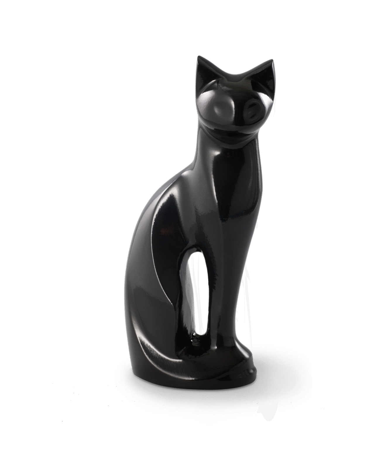 Schwarze Katzenskulptur-Urne aus Keramik – edles, schlichtes Erinnerungsstück mit glatter Oberfläche und ruhiger Ausstrahlung.