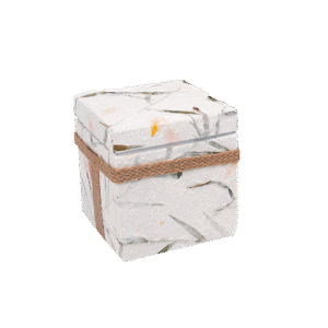 Biologisch abbaubare Urne aus handgeschöpftem Büttenpapier – naturweiß mit sanfter Marmorierung und Juteband